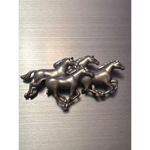 Four Running Horses Sterling Pin -- 2"